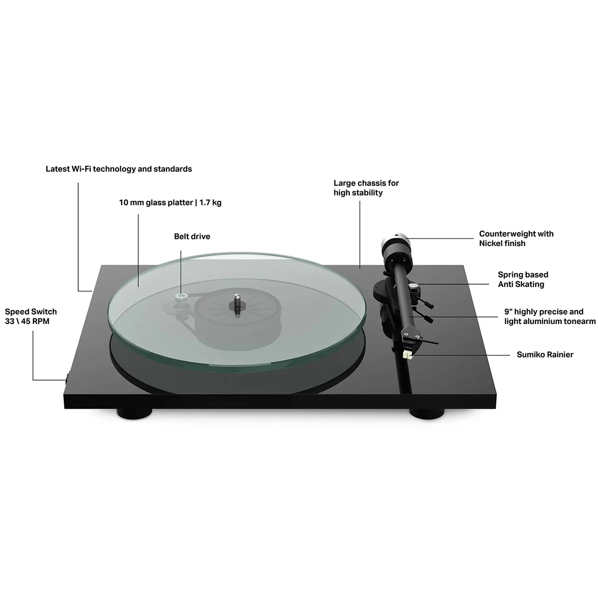 Pro-Ject OPEN BOX T2 W Wi-Fi Streaming Hi-Fi Turntable - High Gloss Black-Excellent Condition - Image 2